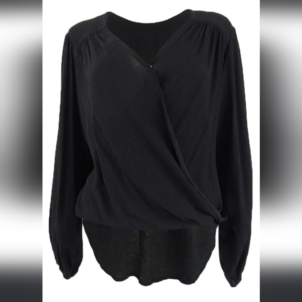 Free People Black Wrap Flowy Tunic Top Size L - Picture 7 of 7